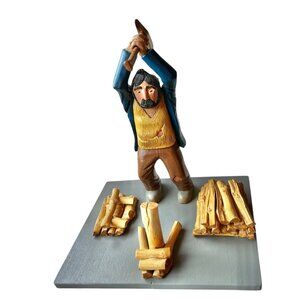 Dan Tokosch Folk Art Sculpture Man Cutting Wood